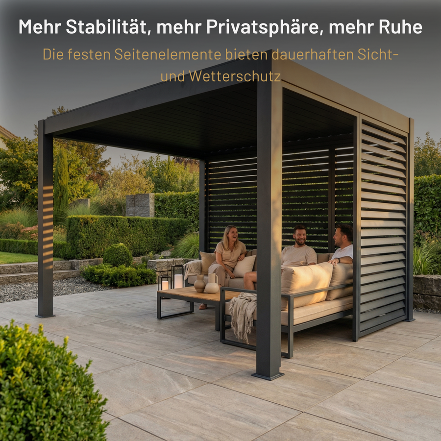 SkyPergola Seitenelement feste Seitenwand für dauerhaften Sicht- und Wetterschutz, Terrassenlounge