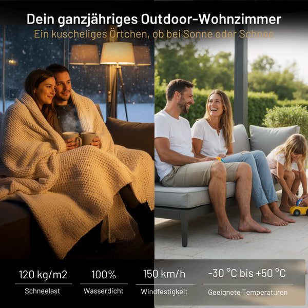 SkyPergola SkyInfinity Pro Aluminium-Pergola ganzjährig nutzbar, wetterfest bis 150 km/h Wind und 120 kg/m² Schneelast