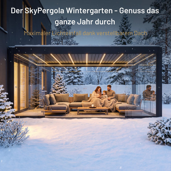 SkyPergola Wintergarten Aluminium-Pergola mit verstellbarem Dach, ganzjährig nutzbar im Winter