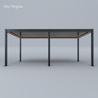 Display model: SkyMotion LED Aluminium Pergola 4m x 5m motorised (LED in frame only)